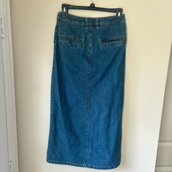 Vintage Y2K Old Navy Long Denim Blue Jean Skirt W/ Front Slit Size 1 Or XS 90’s - Picture 7 of 9